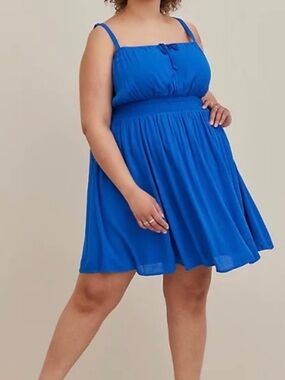 Mini Gauze Smocked Waist Dress Blue